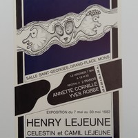Affiche pour l'exposition Henry Lejeune : Celestin et Camil Lejeune, à la salle-Saint-Georges (Mons) , du 7 mai au 30 mai 1982